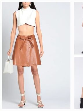 Armani Exchange Women's Tan Faux Leather A-Line Skirt